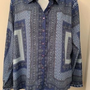 dressbarn Roz & Ali bandana art nouveau blouse top